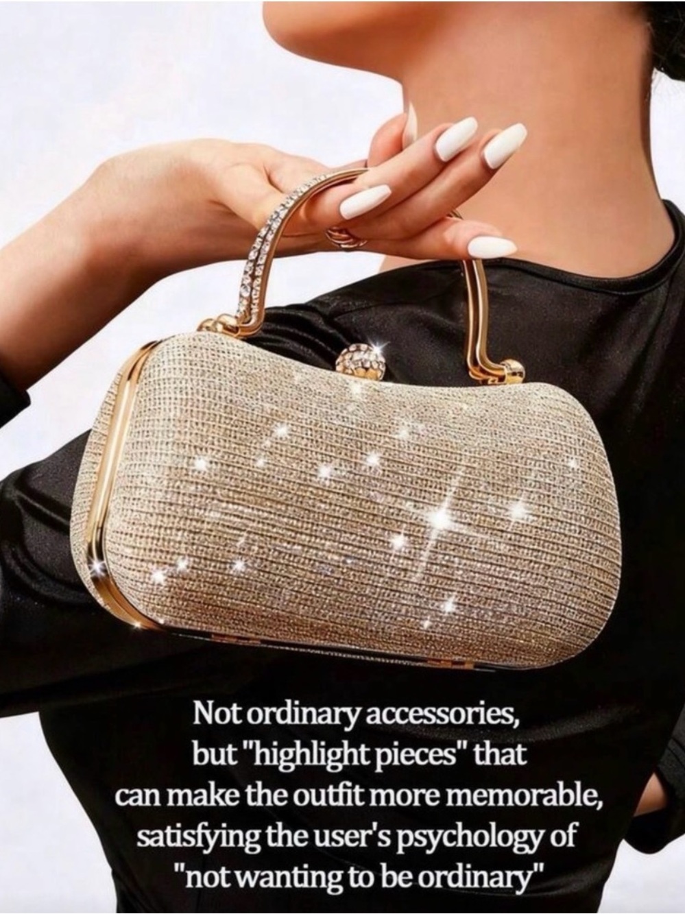 Elegant Glitter Evening Bag in Light Lavender Pink with Gold Hardware - Picture 2 of 10